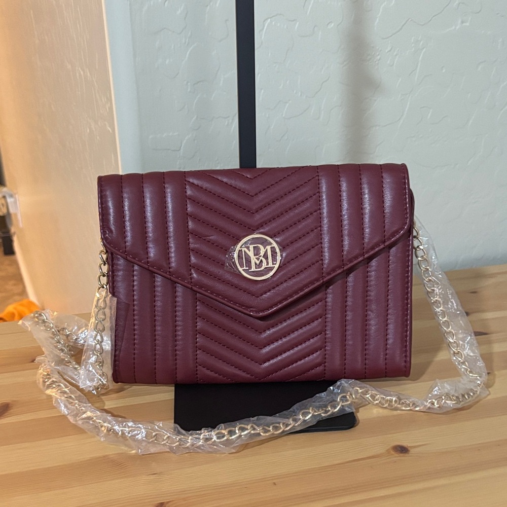 NWT Badgley Mischka Burgundy Quilted Chain Bag